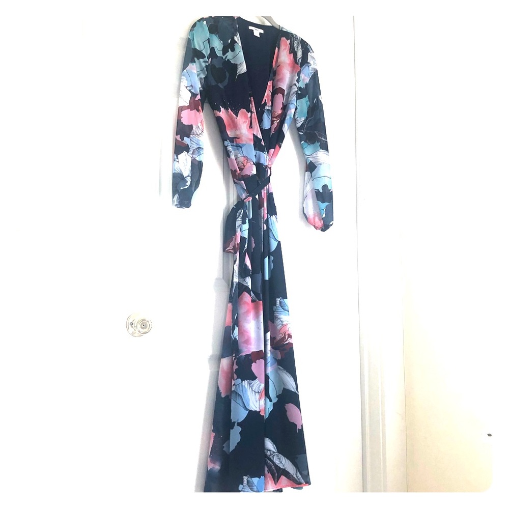 Bar III Floral Navy Maxi Wrap Dress